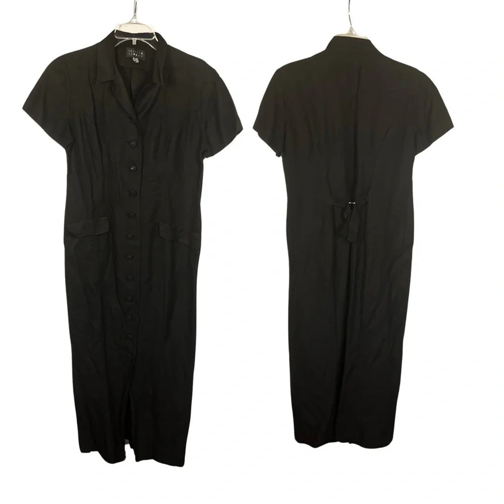 Vintage Spenser Jeremy Black Linen Maxi‎ Dress Size 10 Dark Romance Minimalist